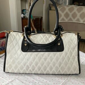 Black and White Leather Quilted Satchel.